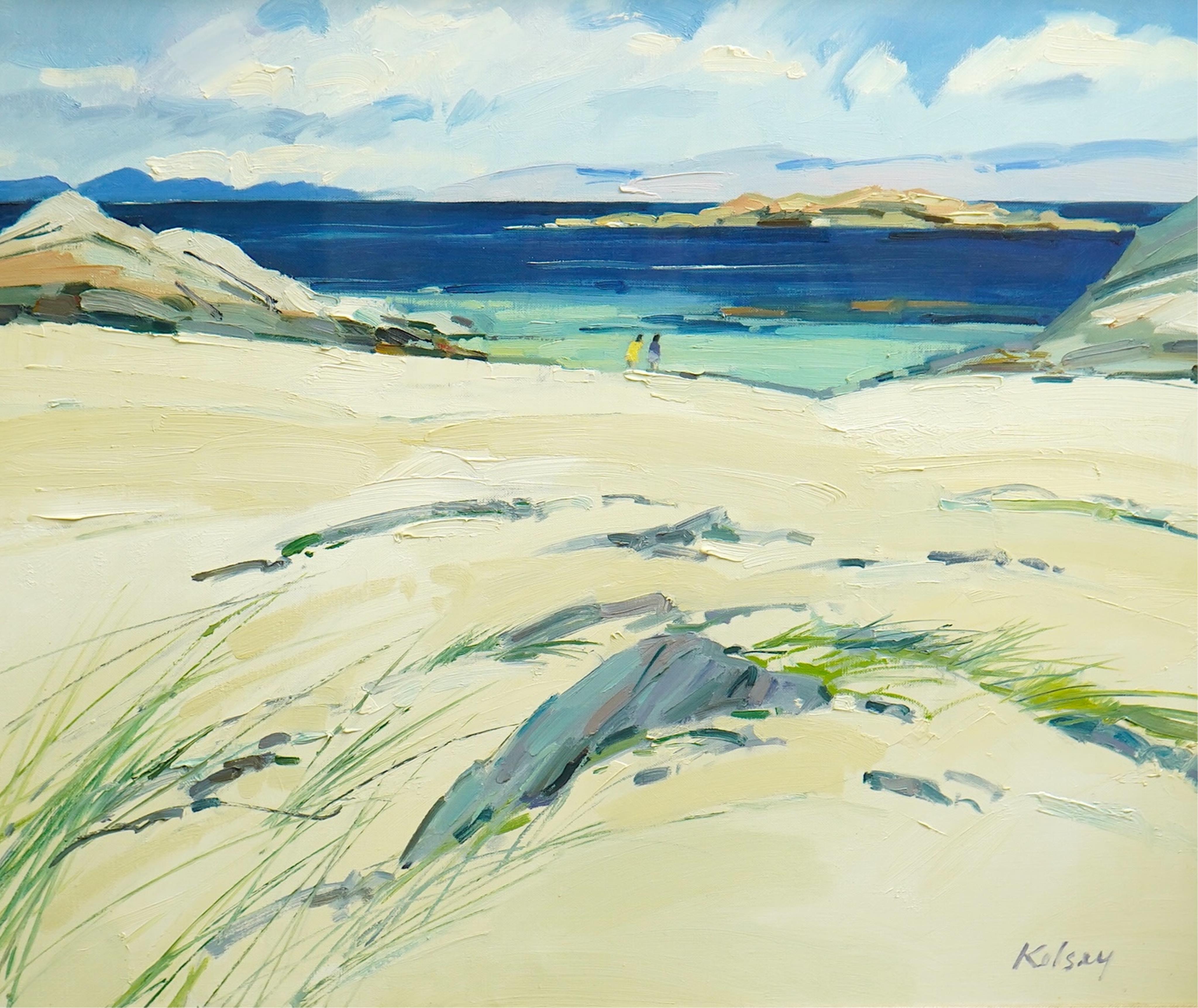 Robert Kelsey (Scottish, b.1949), 'Sunny beach, Iona', oil on canvas, 61 x 71cm